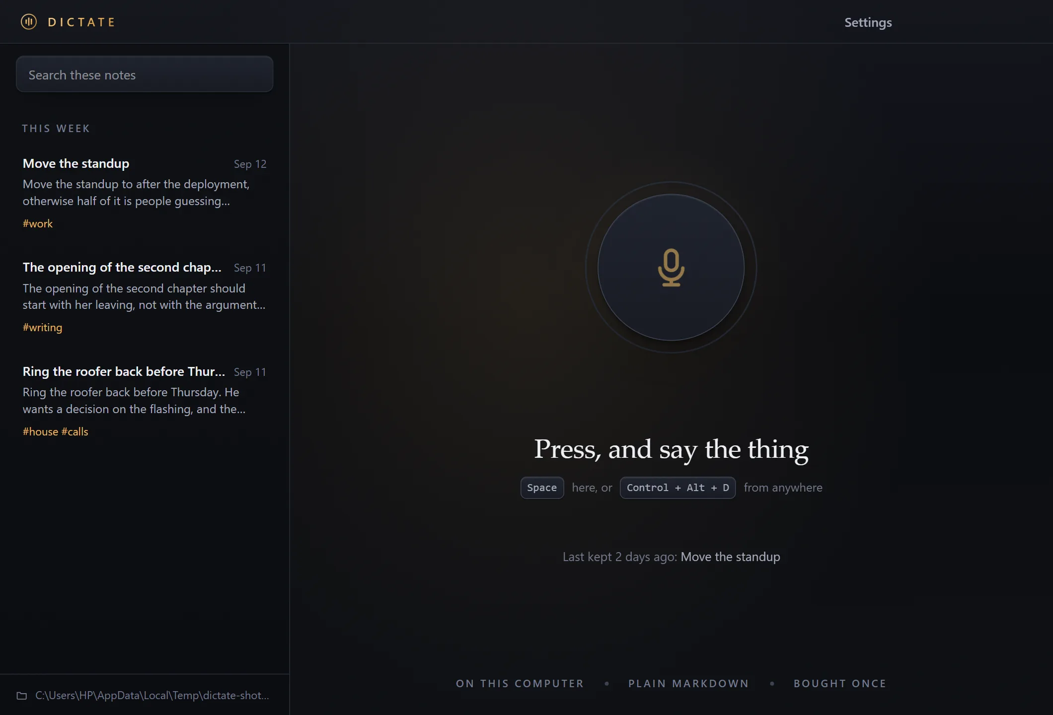 The same window in the dark night theme.
